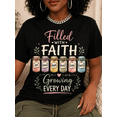 thumbnail image 1 of Filled with Faith Growing Every Day Christian Graphic T-Shirt for Women, Inspirational Floral Mason Jar Crew Neck Casual Tee, 1 of 5