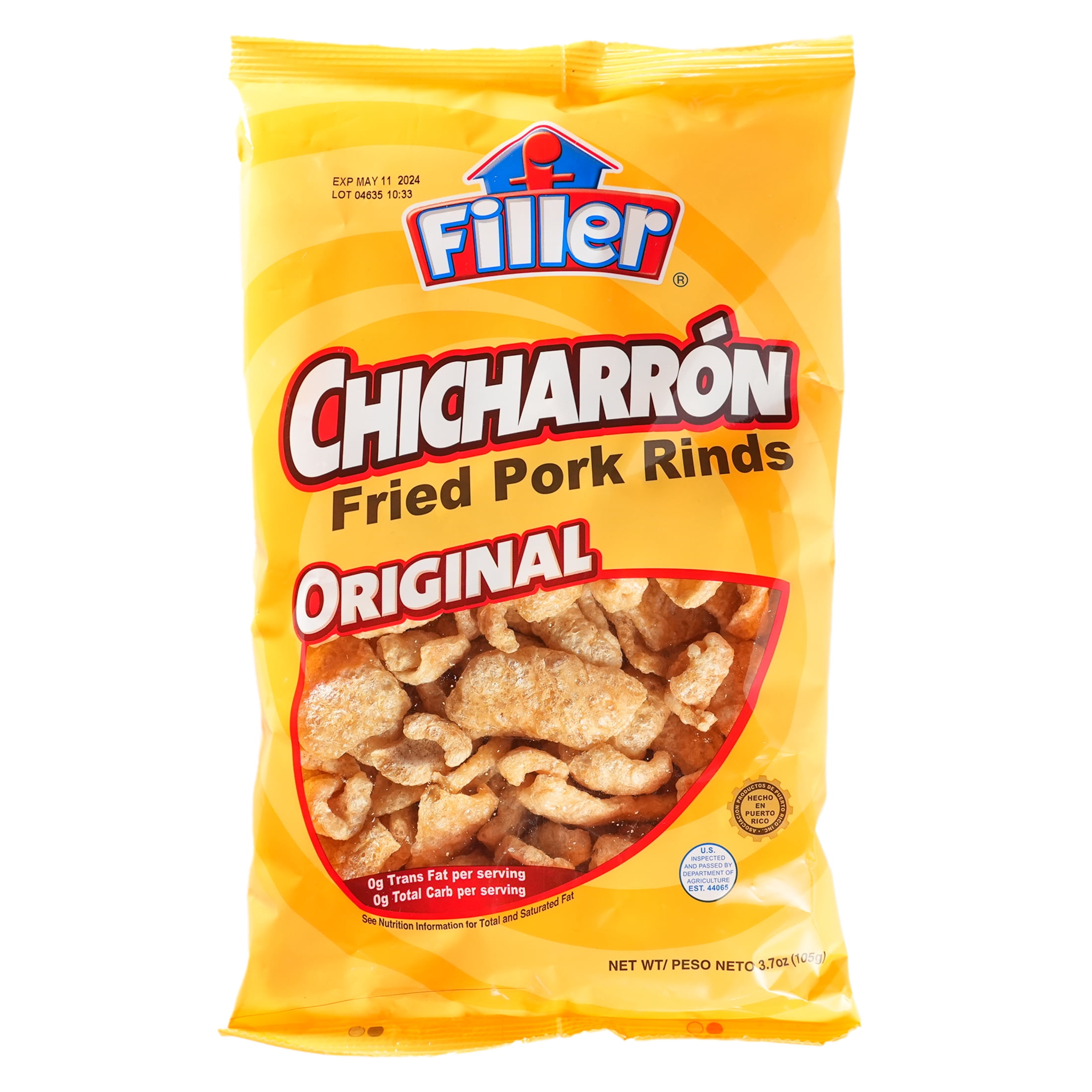 Filler Fried Pork Rinds 3.7oz Bag, Original Flavor, Made in Puerto Rico