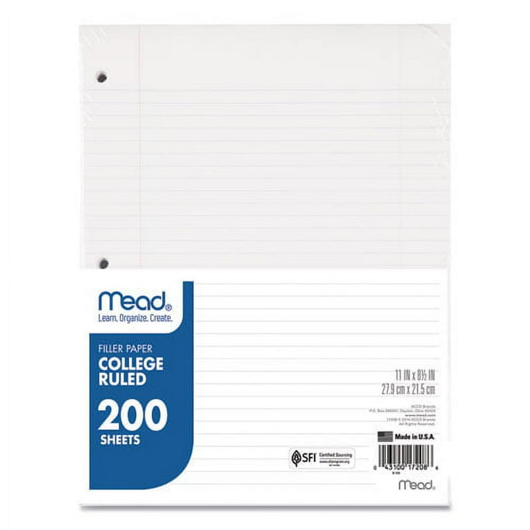 Filler Paper, 3-Hole, 8.5 x 11, College Rule, 200/Pack Filler Paper, 3-Hole, 8.5 x 11, College Rule, 200/Pack