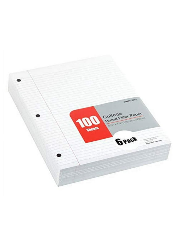 Filler Paper 600 Sheets (6pks of 100) - College Ruled (8.5in x 11in) - 3 Hole Punched for Ring Binders