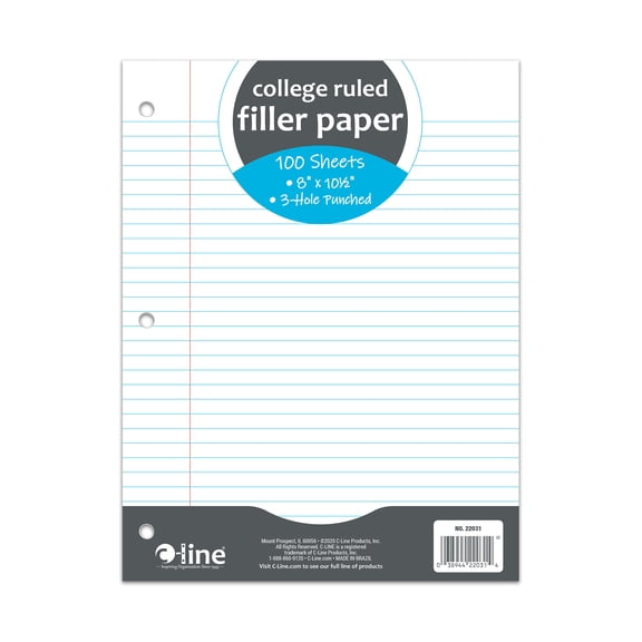 C-line Filler Paper, College Ruled, 8 x 10-1/2, 100/Pack (Set of 36 PK)