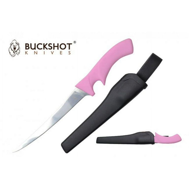 Fillet Knife  Buckshot Fishing 6.75 Silver Blade Fillet Knife Pink, Sheath  