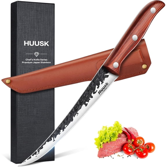 Fillet Knife for Meat Hand Ford Boning Knives 7 Inch Fish Filet Brisket Trimming with Leather Sheath Japanese Butcher Chincken Gift Dad