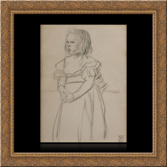 Fillette a la robe aux rubans 20x20 Gold Ornate Wood Framed Canvas Art by Theophile Steinlen