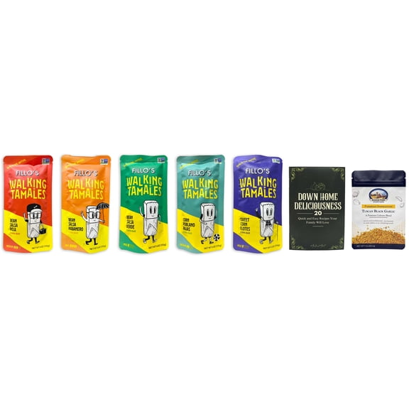 Fillo's Instant Walking Tamales Variety 5-Pack | Bean Salsa Roja, Bean Salsa Verde, Bean Salsa Habanero, Corn Poblano Roja & Sweet Corn Elote | MerlinsMart Zine & Shawhan Farms Parmesan