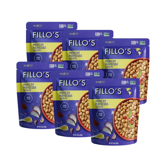 Fillo's Mexican Mayocoba Beans - Ready KKS1to Eat Beans, Gluten-Free, Preservative-Free, Microwavable, Non-GMO, Vegan Friendly, Plant Protein, 10 oz Pk of 6