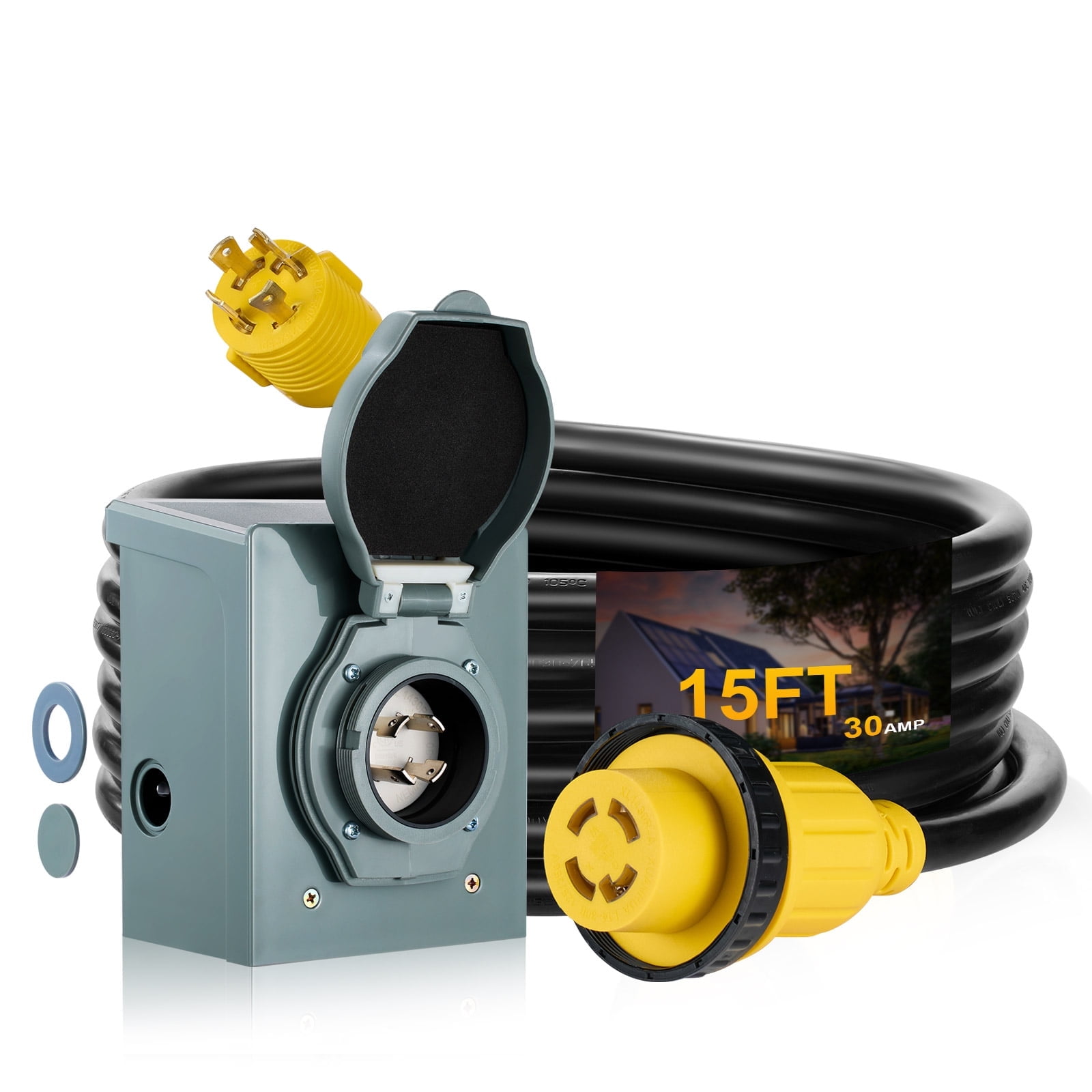 Filluck 30 Amp 15FT Generator Extension Cord with Inlet Box - NEMA L14 ...