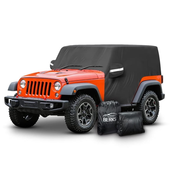 Filluck 6-Layer Waterproof Car Cab Cover, UV & Snow & All-Weather Protection Half Car Cover with Storage Bag & Zipper Door Compatible with Jeep Wrangler 2-Door All Submodels 1997-2022