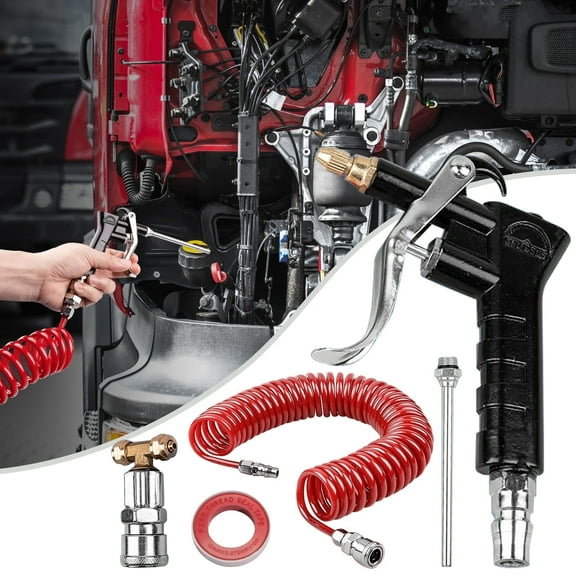 Filluck Air Blow Gun Kit, Heavy Duty Air Seat Blow Gun Kit for Truck Air Hose with 30FT (9M) Long Coil and Extended Dual Head Tire Air Chuck