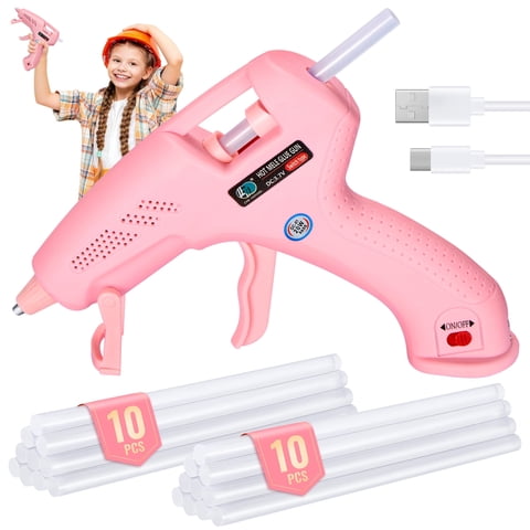 Filluck Cordless Hot Glue Gun, Fast Preheating with 2Ah Built-in Battery, Hot Melt Glue Gun with Stand, 20pcs Premius Mini Glue Sticks, Smart Power-Off, USB-C Charging for DIY Gift, Crafts and Arts