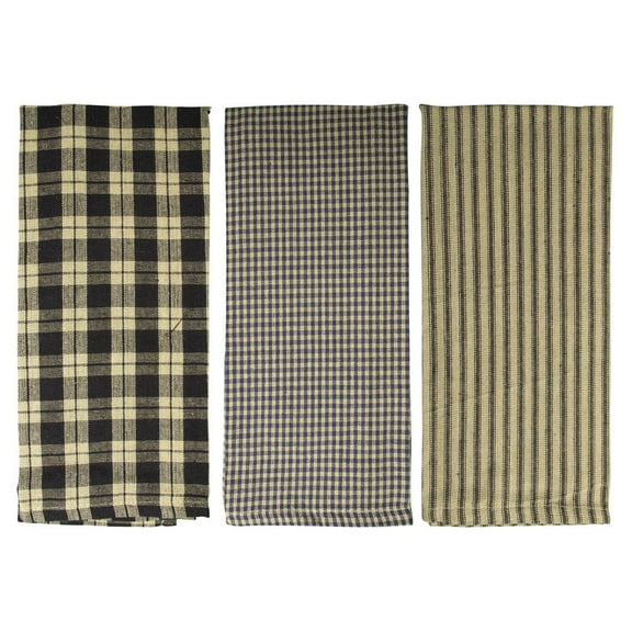 Fillurbasket Farmhouse Kitchen Towels, Black Striped Buffalo Checked Plaid, 3 Count