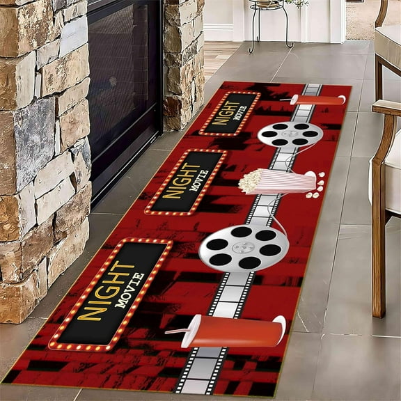 Film Area Rugs,2x7ft,Home Theater Movie Night Floor Mat Non-Slip Rug,Cinema Popcorn Design,Cinema Sign Carpet, Suitable for Living Room, Kitchen Hallway,Party