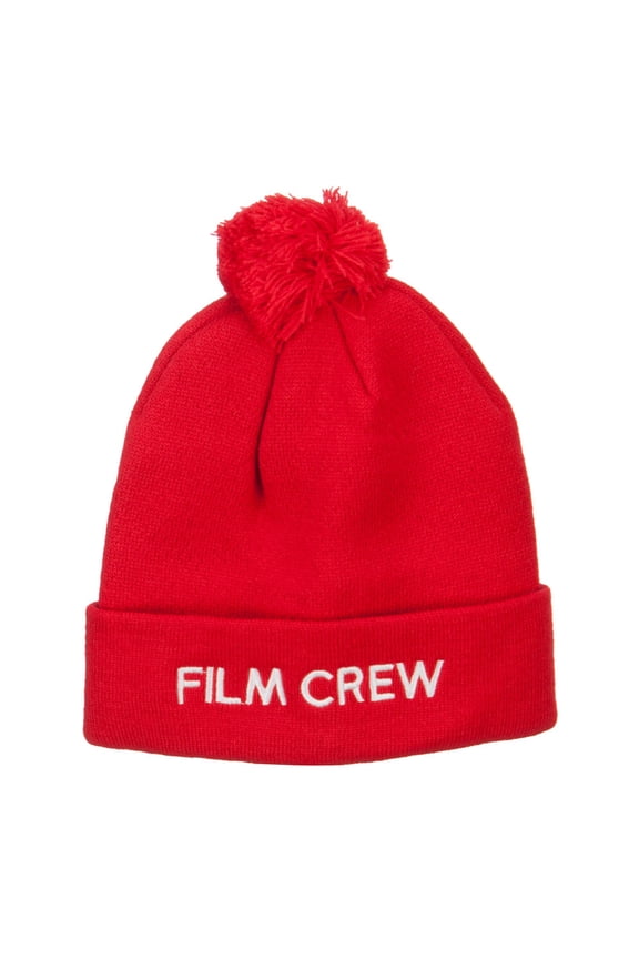Film Crew Embroidered Pom Cuff Beanie - Red OSFM