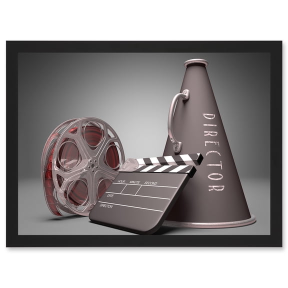 Film Director Equipment Clapperboard Reel Megaphone A4 Artwork Framed Wall Art Print
