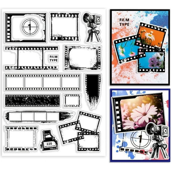 Film Frame Clear Stamps Film Negative Frame Silicone Clear Stamp Seals Camera Transparent Stamps for DIY Scrapbooking Cards Making Photo Album Journal Home Decoration 8.27x5.83 inch