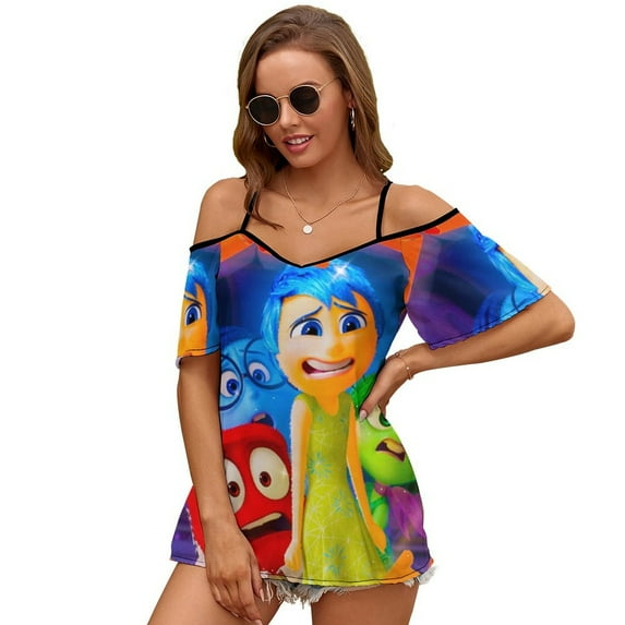 Film Inside Out Women's T Shirt Short Sleeve Off Shoulder Camisole Tee Shirt Top Summer Breathable Adjustable Cold Shoulder T-Shirt