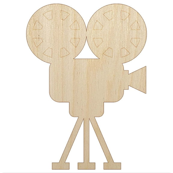 Film Movie Camera Wood Shape Unfinished Piece Cutout Craft DIY Projects - 4.70 Inch Size - 1/4 Inch Thick