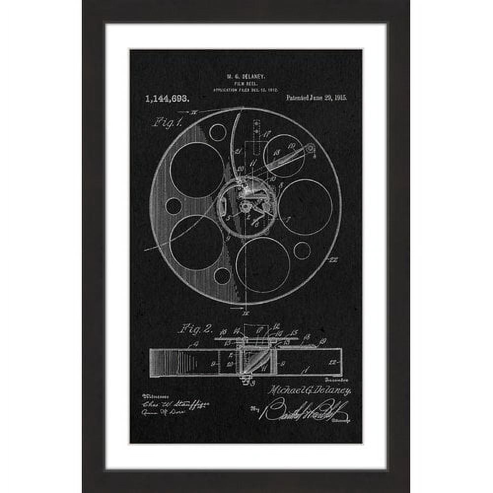 "Film Reel 1915 Black Paper" Framed Painting Art Print, 20" x 1.5"