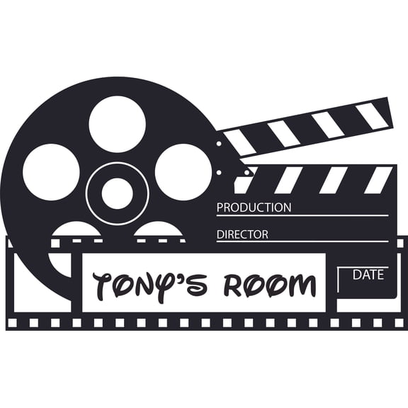 Film Reel Clapperboard Director Customized Wall Decal - Custom Vinyl Wall Art - Personalized Name - Baby Girls Boys Kids Bedroom Wall Decal Room Decor Wall Stickers Decoration Size (12x20 inch)