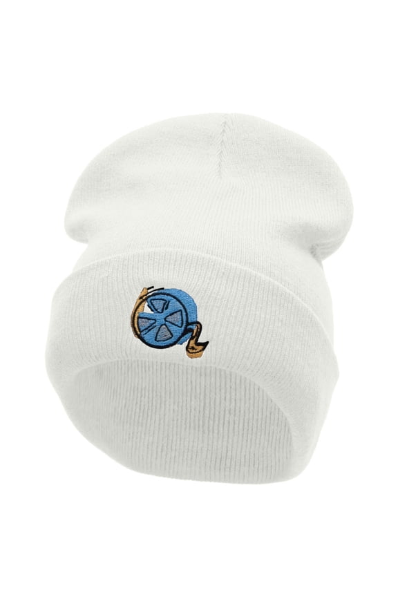 Film Roll Embroidered 12 Inch Long Knitted Beanie - White OSFM