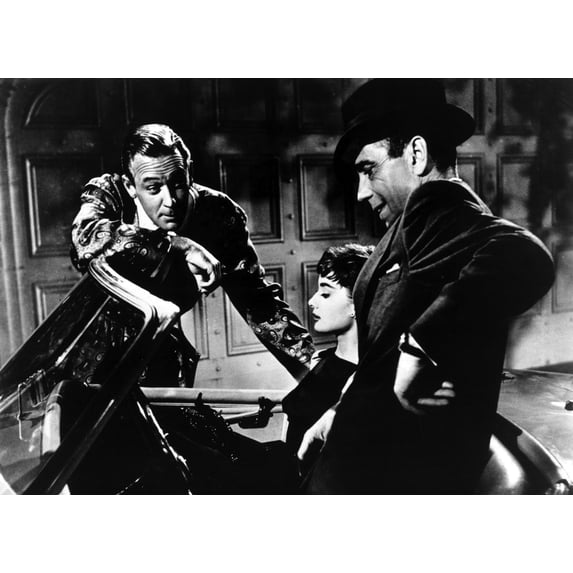 Film Still of Audrey Hepburn and Humphrey Bogart in a car and William Holden in Sabrina Photo Print (30 x 24)