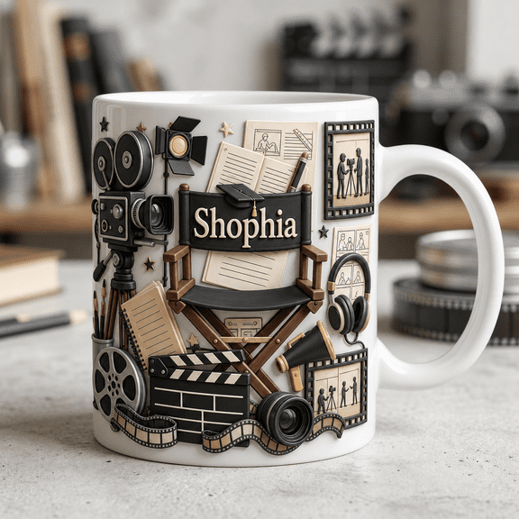 Film Student Mug Personalized Camera Script Clapperboard Gift Mug for Movie School