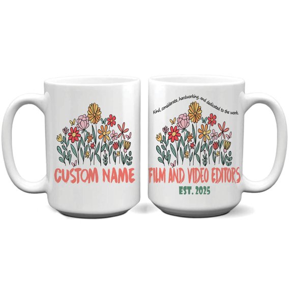 Film & Video Editor Mug – Custom Ceramic Cup – Gift for Media Creators – Personalized Option with Nature Theme – Great for Daily Coffee