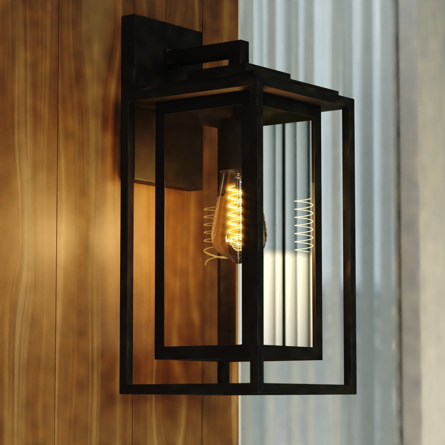 Filmore 1 Light Textured Black Transitional Outdoor Wall Lantern Clear Glass