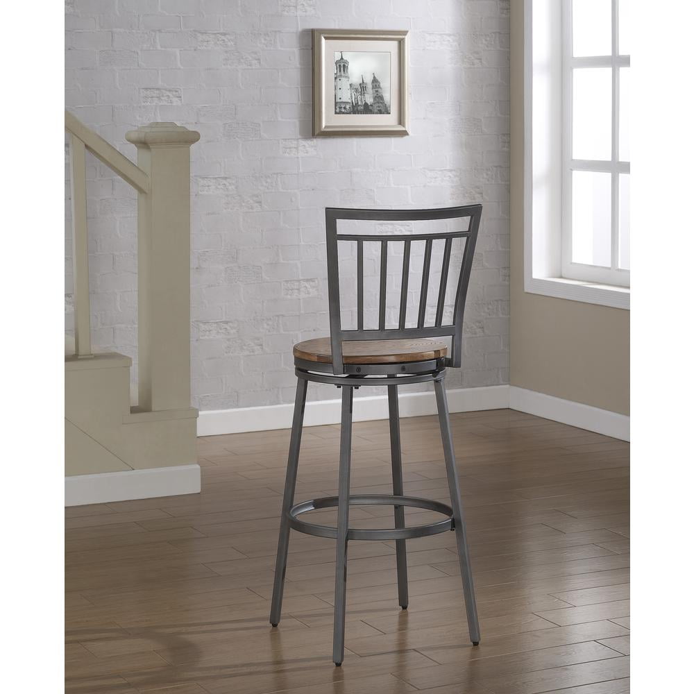 Industrial Slate Gray and Golden Oak Swivel Counter Stool