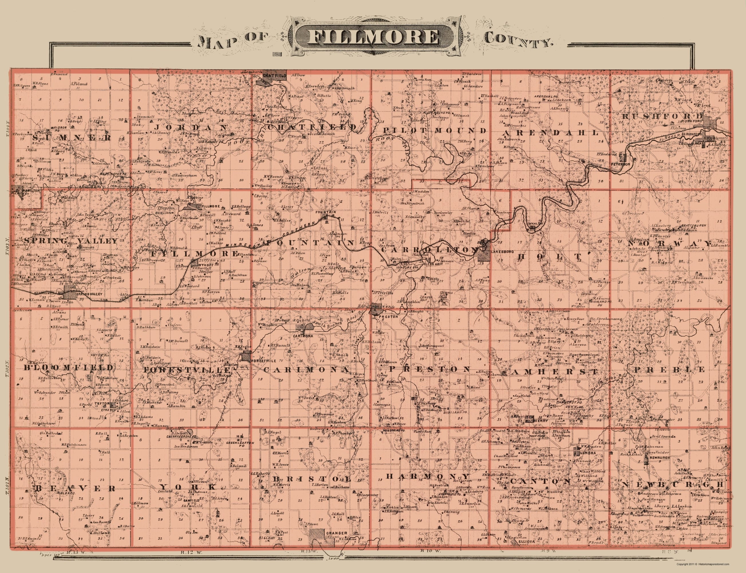 Historic County Map - Filmore County Minnesota - Andreas 1874 - 23 x 29 ...