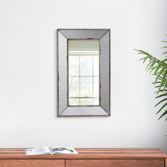 Filo 24 Inch Wall Mirror, Raised Tray Edges, Mirrored Rectangular Frame- Saltoro Sherpi