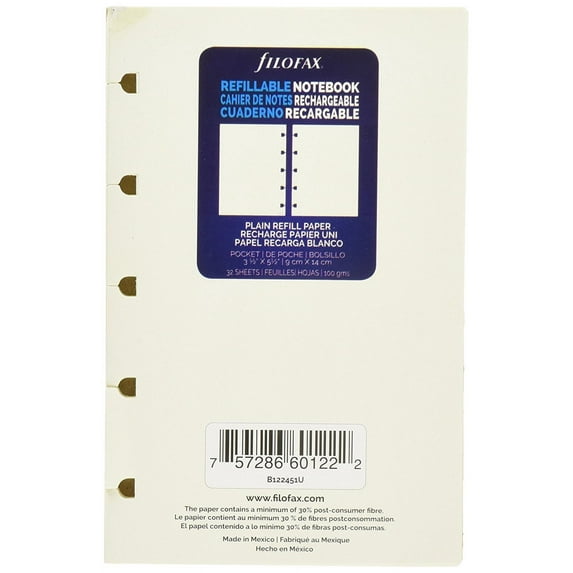 Filofax - Blank - Pocket Notebook - Refill
