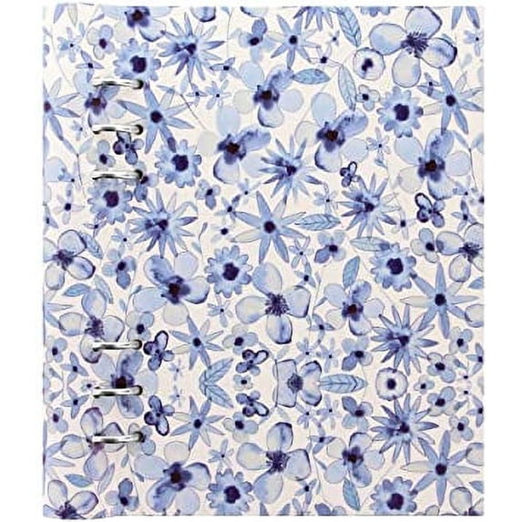 Filofax Clipbook, Refillable Patterns Notebook, Indigo Floral, A5 (8.25" x 5.75") Ruled, Plain and Quadrille Notes Pages, Undated Planner, Yearly, Monthly and Weekly Calendar (B023624)