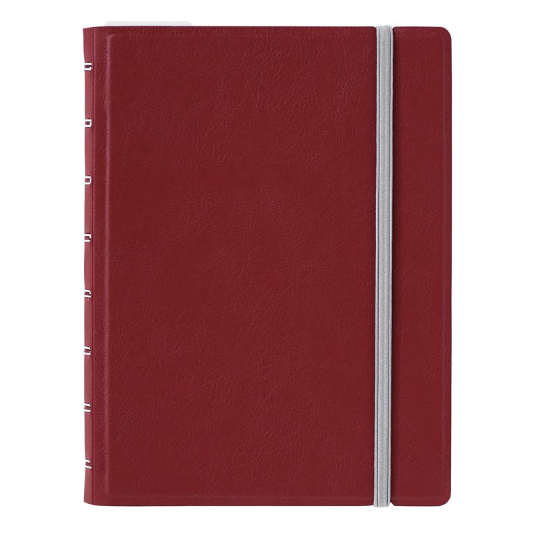 Filofax A5 Refillable Notebook - Red Leather-Look Cover, Spiral Bound, 56 Ruled Pages, Elastic Closure