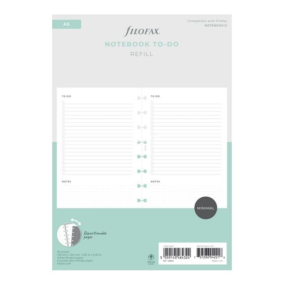 Filofax Lifestyle Refill, A5 Size, Notebook Refill, White Paper, To Do, 20 Sheets (B132853)