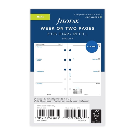 Filofax Mini week on two pages English 2026 diary 26-68121