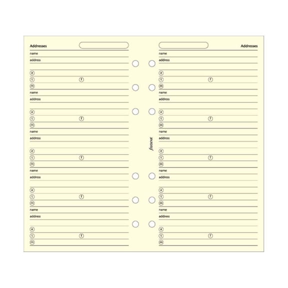 Filofax - Papers Name/Addr/E-mail/Tel/Fax/Mobile - Cotton Cream - Personal Size