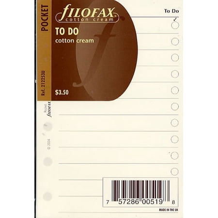Filofax Papers To Do Lists - Cotton Cream Pocket Size