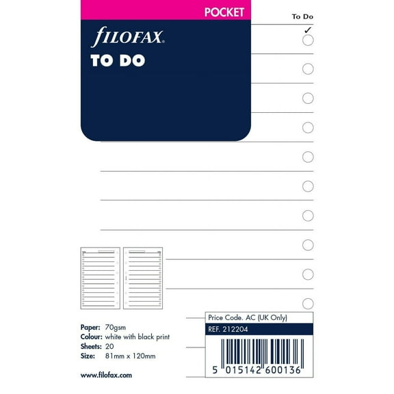 Filofax - Papers To Do Lists - Pocket Size
