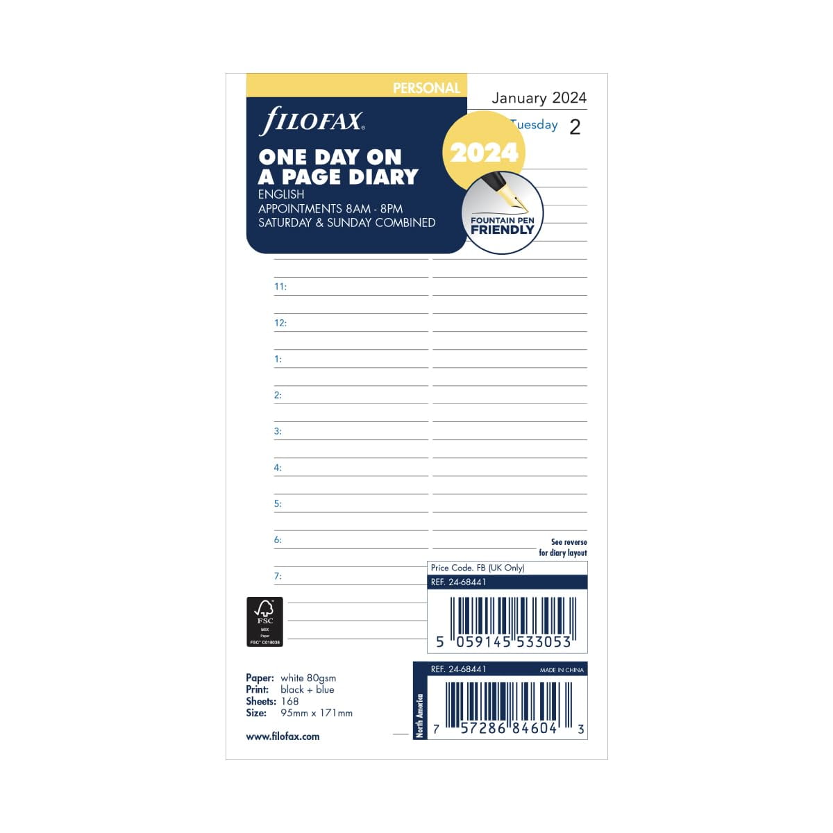 Filofax Personal 2024 Diary - Week Per Page, 5 Language, Cotton Cream Paper