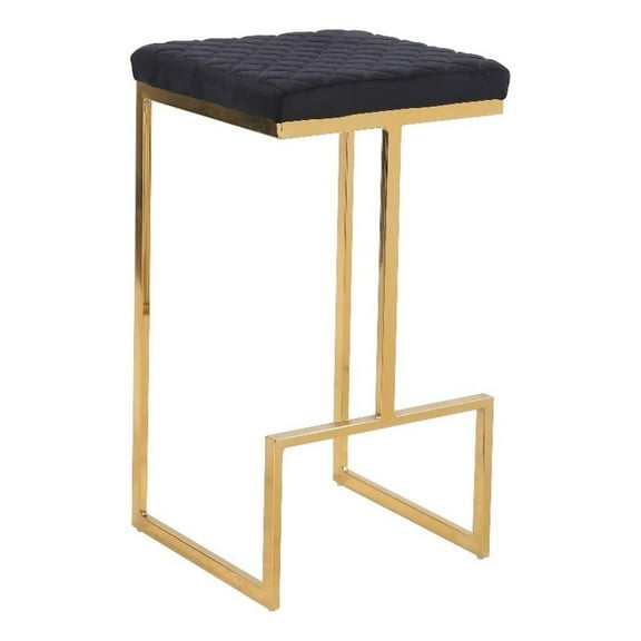 Filomena Modern Black Velvet Upholstered Tufted Kitchen Gold Metal Bar Stool
