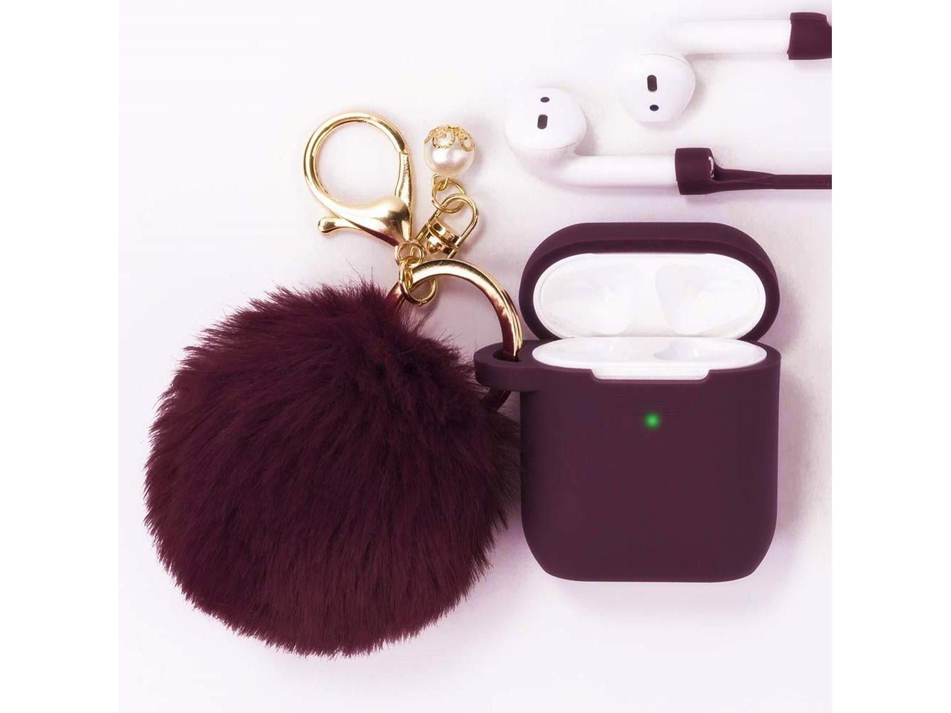  Bling AirPods 2nd Generation Case, VISOOM Cute Airpod Case 1st  Generation with Keychain for Apple Airpod Case Cute Glitter Air Pod Case  iPod Case Cover Women/Girls Silicone AirPods 2 Case(Burgundy) 
