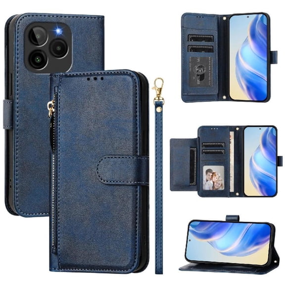 Filp Case for BLU Bold K10 Zipper Pocket Magnetic Flip Wallet Phone Case with 7 Card Slots and Wrist Strap