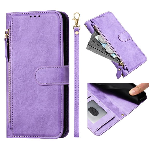 Filp Case for BLU View Speed Zipper Pocket Magnetic Flip Wallet Phone Case with 7 Card Slots and Wrist Strap