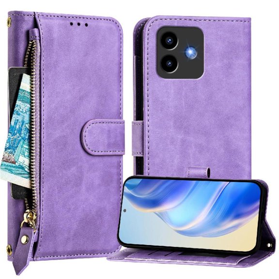 Filp Case for Cubot Note 40 Zipper Pocket Magnetic Flip Wallet Phone Case with 7 Card Slots and Wrist Strap