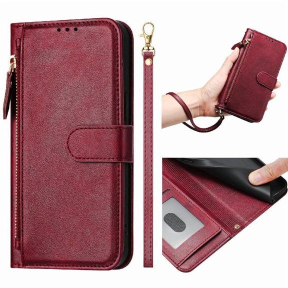 Filp Case for Cubot Note 40 Zipper Pocket Magnetic Flip Wallet Phone Case with 7 Card Slots and Wrist Strap