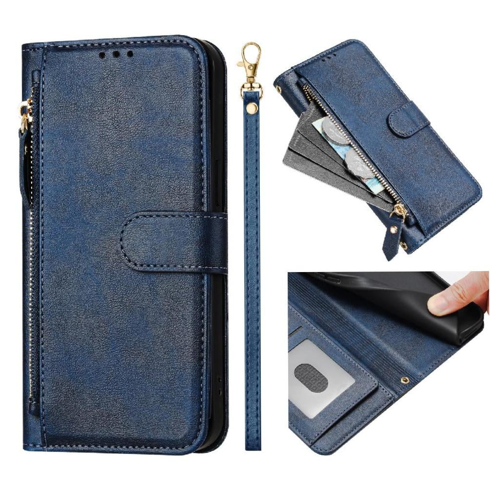 Filp Case for Motorola Edge 5G UW 2022 Zipper Pocket Magnetic Flip Wallet Phone Case with 7 Card Slots and Wrist Strap