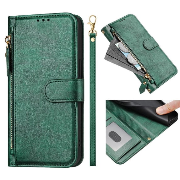 Filp Case for Nokia C1 2nd Edition Zipper Pocket Magnetic Flip Wallet Phone Case with 7 Card Slots and Wrist Strap