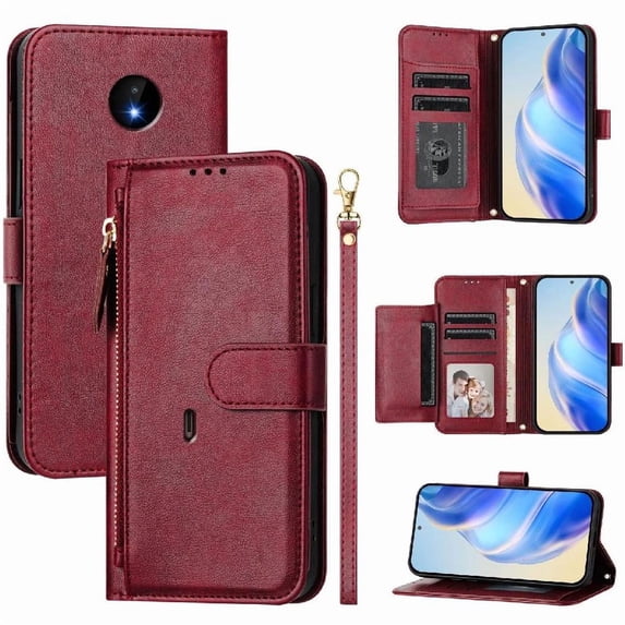 Filp Case for Nokia C20 Zipper Pocket Magnetic Flip Wallet Phone Case with 7 Card Slots and Wrist Strap