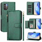 Filp Case for Nokia G21 Zipper Pocket Magnetic Flip Wallet Phone Case with 7 Card Slots and Wrist Strap